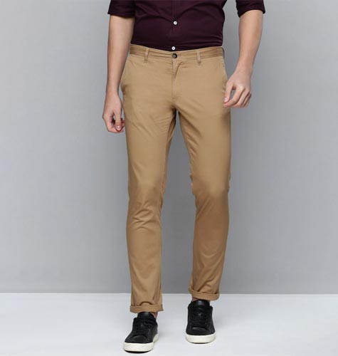 Men Khaki Solid Brooklyn Slim Fit Trousers